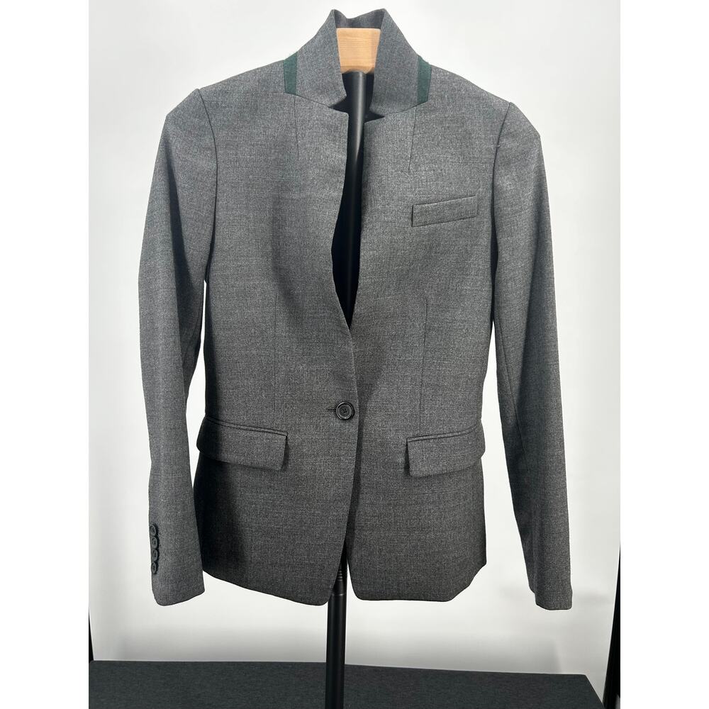J.Crew Regent Blazer Heather Gray Wool Flannel Green Collar Accent Size 00